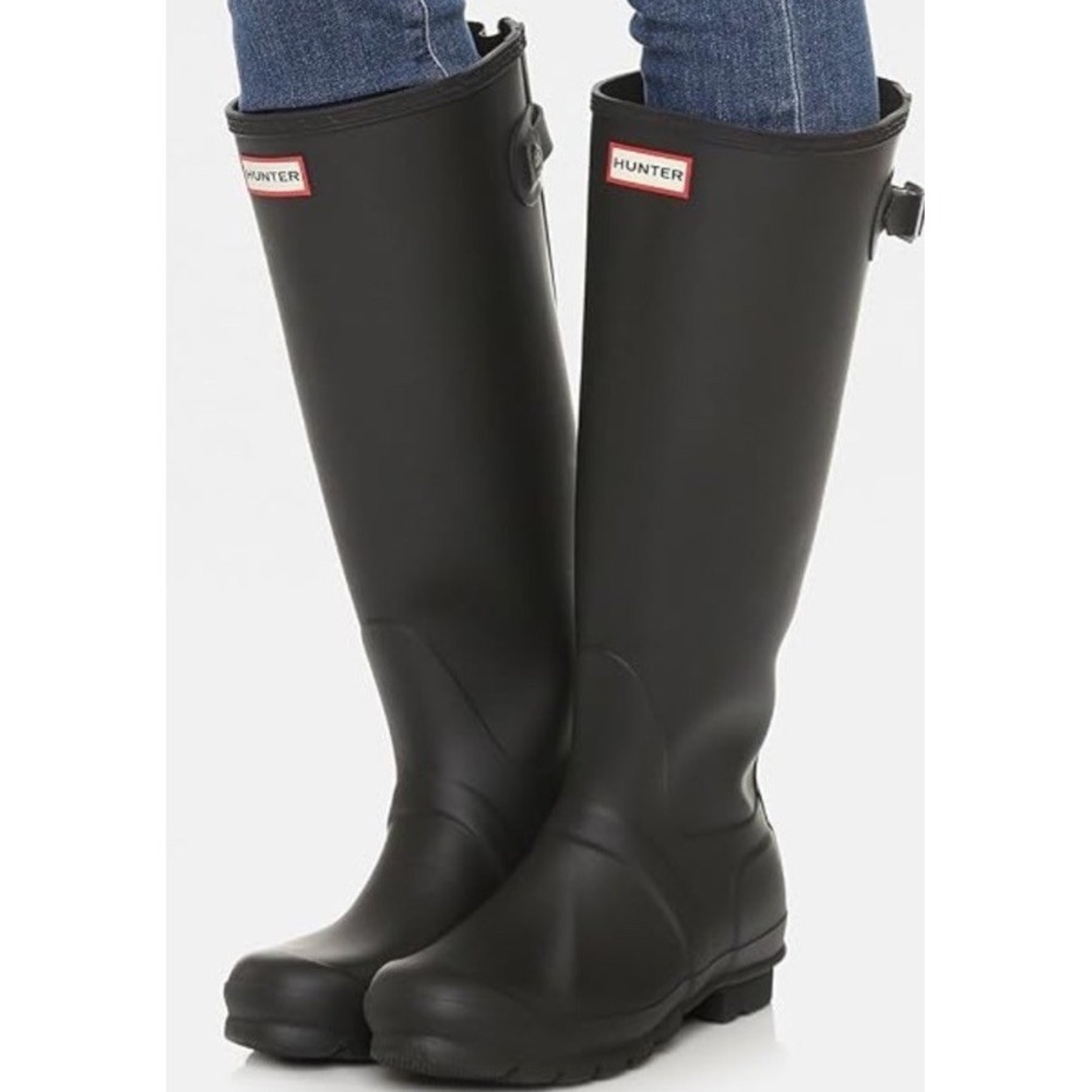 Hunter Original Tall Boots Adjustable Buckle Matte Black Women's Pull On Size 6